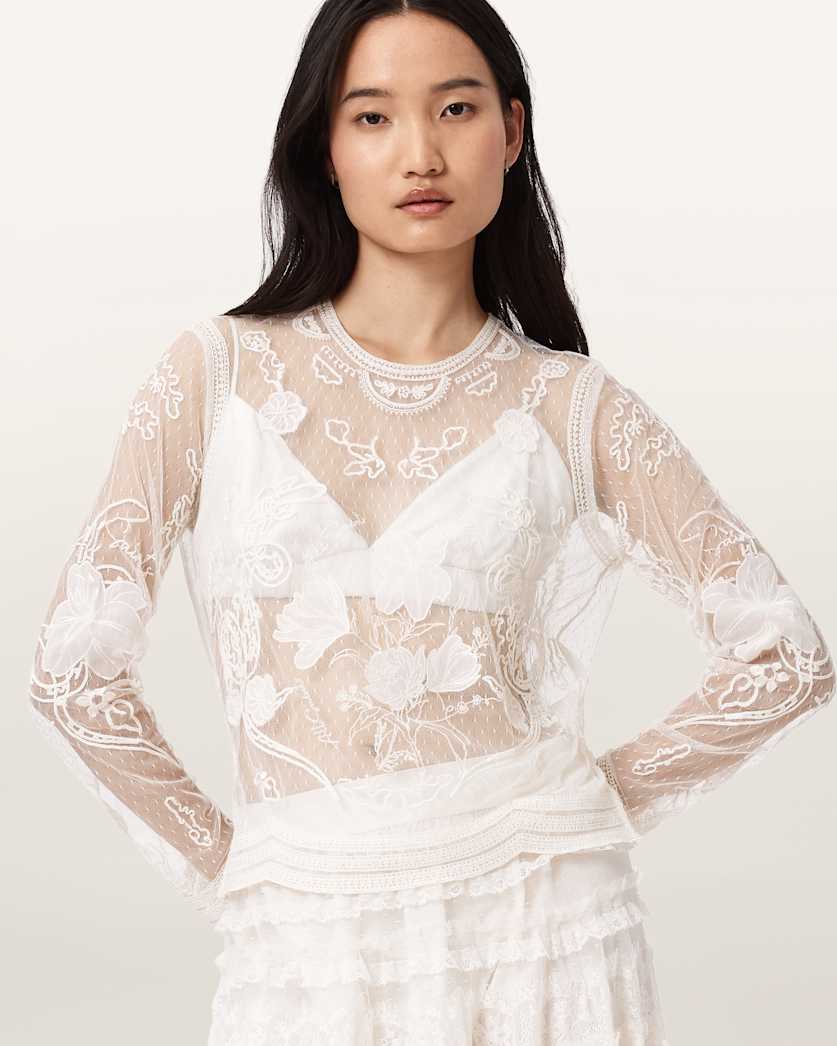 Arlea Embellished Top Vintage White | ALLSAINTS US